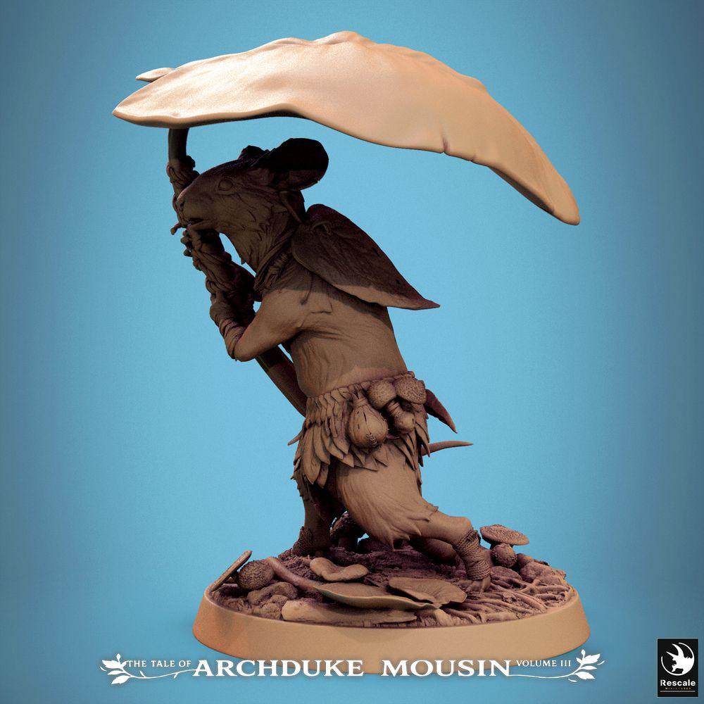 Produktfoto Tabletop 28mm Lord of the Print (LotP) 1: Tabletop Miniatur: Tierfolk Mäusekrieger des Waldvolks, Waldläufer und Pilzkrieger mit Pilzhut-Schild und Pilzstiel-Keule (25_07_Q25)