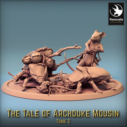Immagine del prodotto 1 di 4: Miniatura da tavolo: Topo-Maestro delle Bestie con due Scarabei Giganti, Maestro degli Animali e Scout della Foresta su Base di Diorama - Proxy per Skirmish Wargaming, Pezzo da Esposizione (23_11_G4)