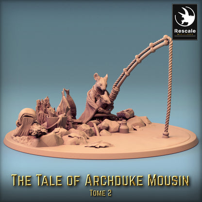 Produktbild 1 von 6: Fantasy Miniatur: Rattenvolk Seefahrer - Mauskrieger/Pirat zieht am Tau, Küsten-Diorama, große Base (23_11_G10)