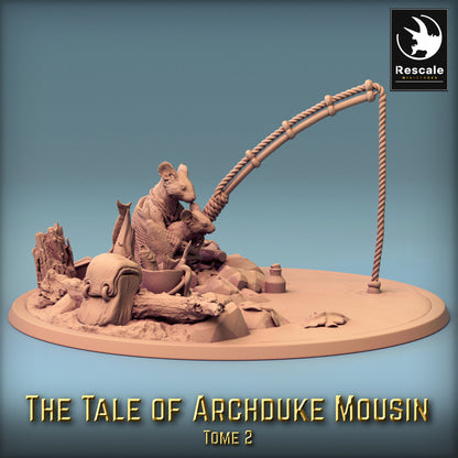 Produktbild 2 von 6: Fantasy Miniatur: Rattenvolk Seefahrer - Mauskrieger/Pirat zieht am Tau, Küsten-Diorama, große Base (23_11_G10)