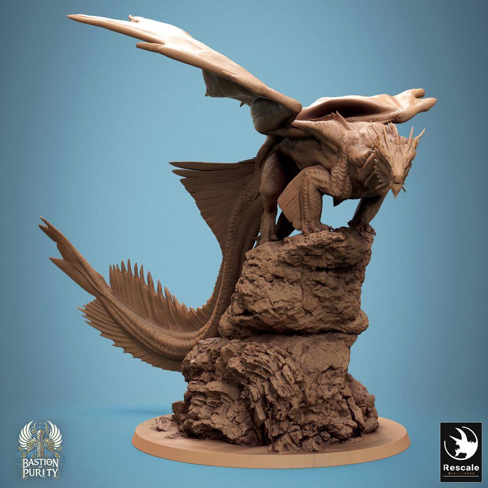 Produktfoto Tabletop 28mm Lord of the Print (LotP) 0: Tabletop Miniatur: Uralter Drache Wyrm auf Felsklippe, Gebirgs- und Felsendrache, Drohpose, sprungbereit, Bossmonster (24_09_E1)
