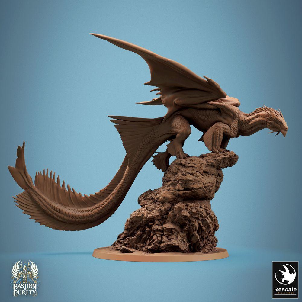 Produktfoto Tabletop 28mm Lord of the Print (LotP) 0: Tabletop Miniatur: Uralter Drache Wyrm auf Felsklippe, Gebirgs- und Felsendrache, Drohpose, sprungbereit, Bossmonster (24_09_E1)