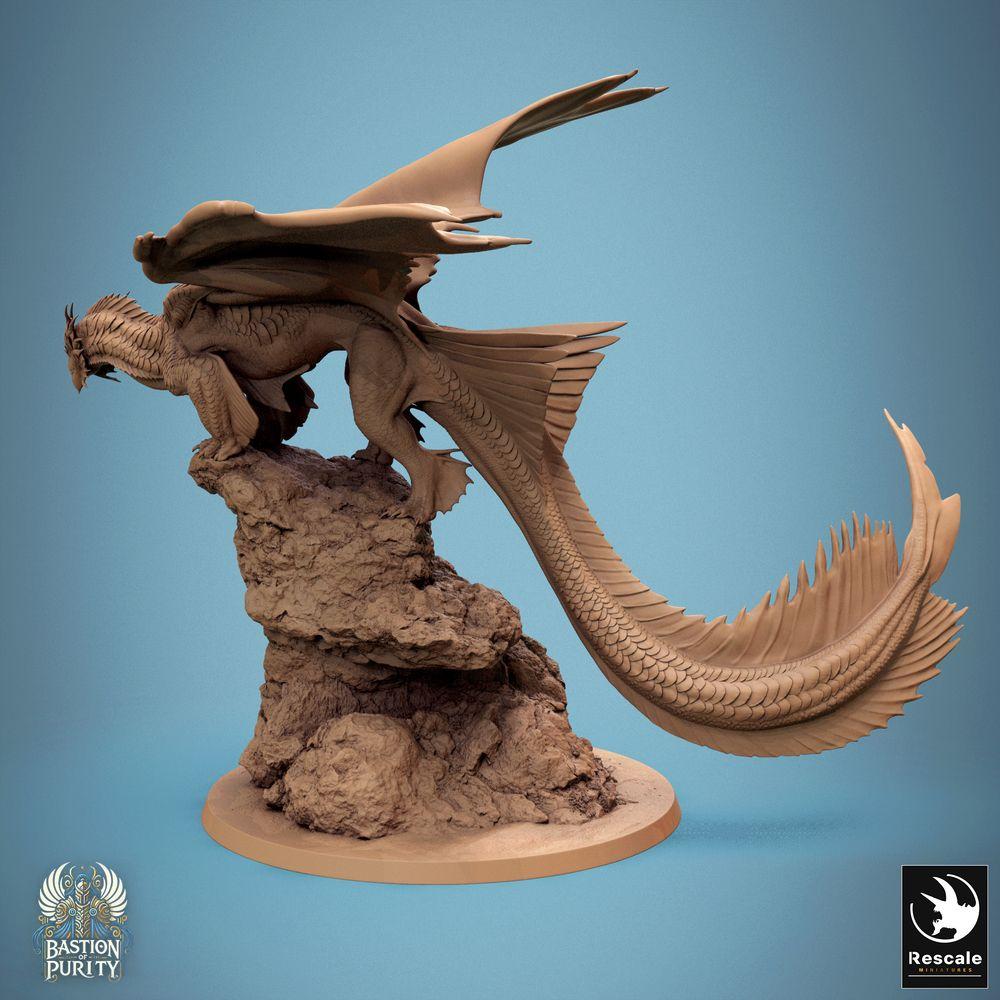 Produktfoto Tabletop 28mm Lord of the Print (LotP) 0: Tabletop Miniatur: Uralter Drache Wyrm auf Felsklippe, Gebirgs- und Felsendrache, Drohpose, sprungbereit, Bossmonster (24_09_E1)