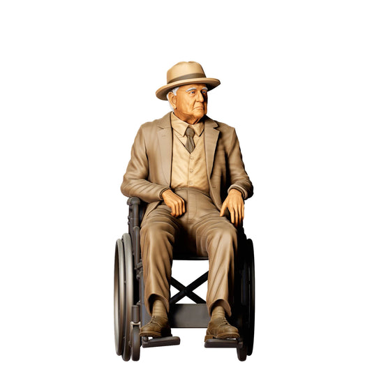 3DP Miniatures 0: Sitzende Figur: Mann im Rollstuhl mit Hut (Ref. Nr. 453)