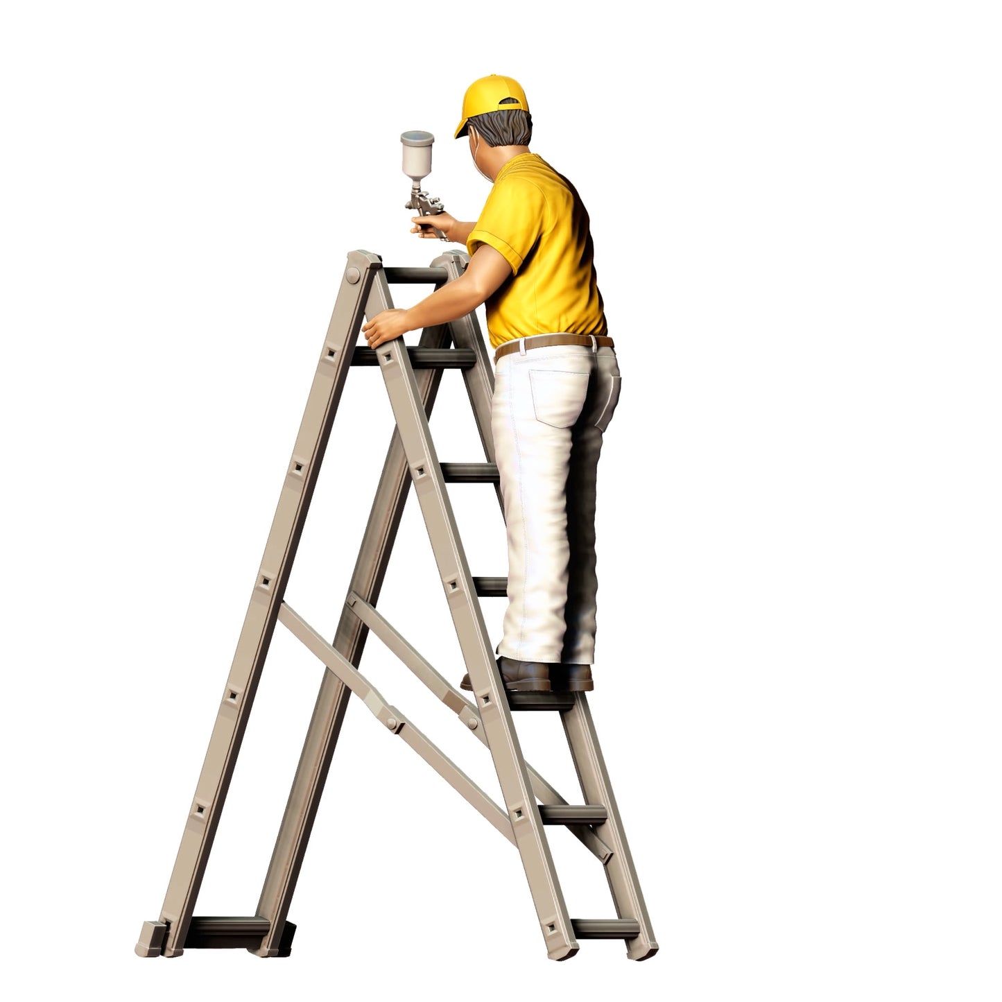 Produktfoto  0: Maler/ Lackierer mit Spraypistole - Handwerker auf Leiter