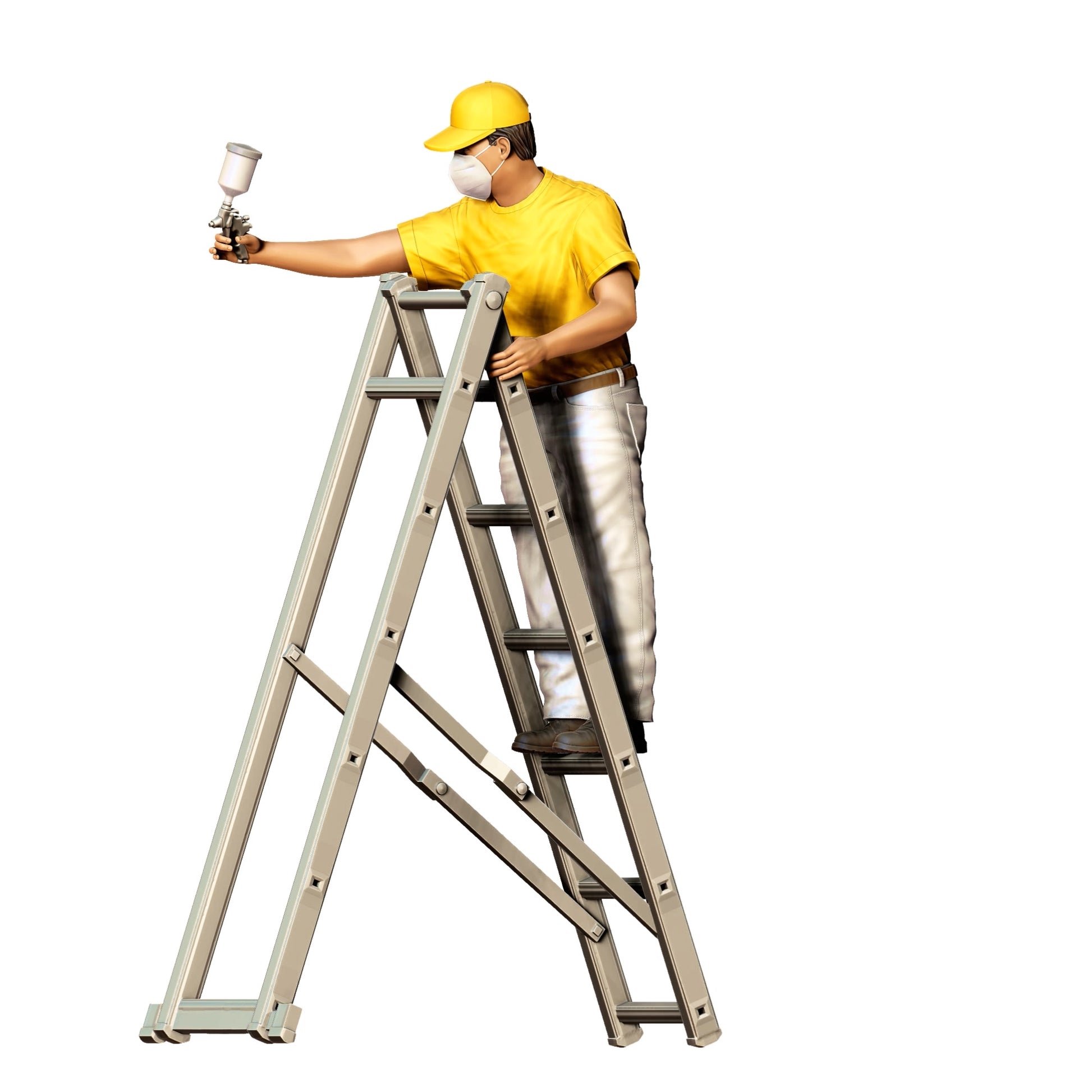 Produktfoto  0: Maler/ Lackierer mit Spraypistole - Handwerker auf Leiter
