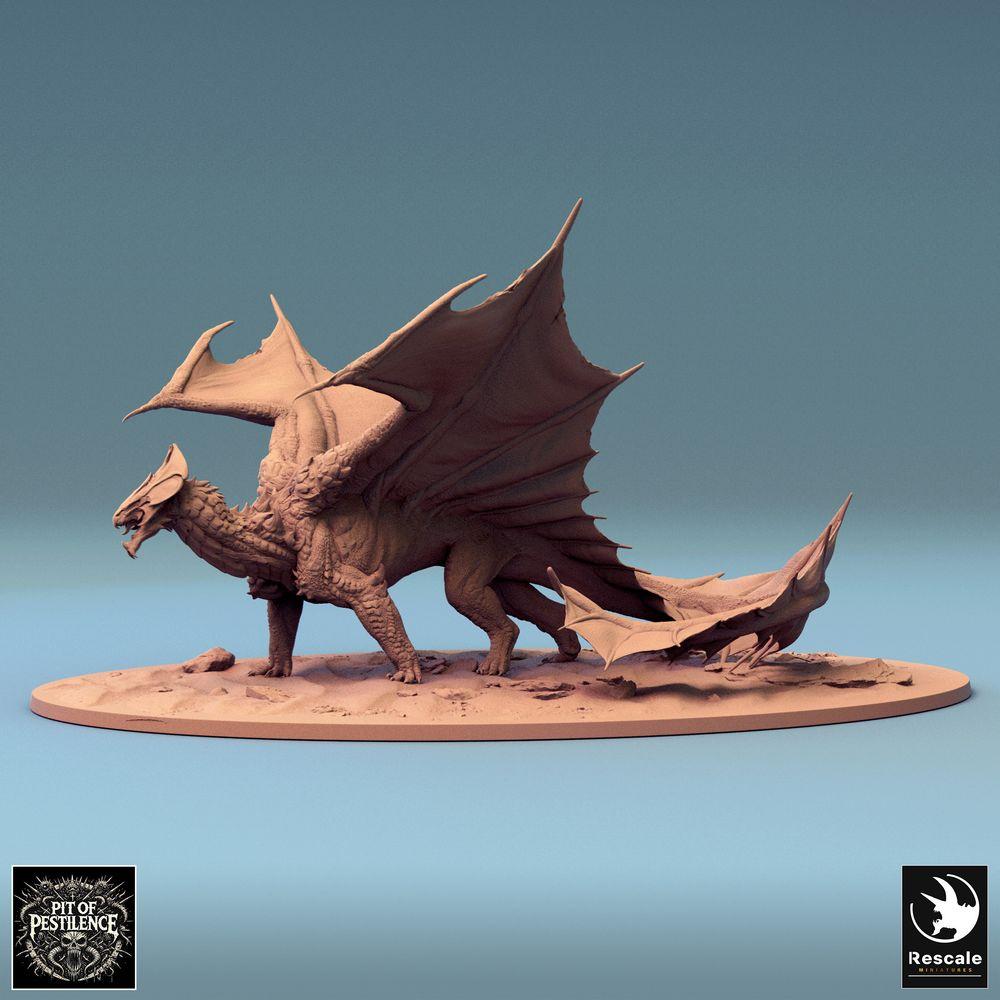 Produktfoto Tabletop 28mm Lord of the Print (LotP) 1: Tabletop Miniatur: Legendärer Drache in geduckter Kampfhaltung, Flügel weit ausgespannt - Wyvern/Lindwurm Boss-Monster, Drachenminiatur für Wargaming & Diorama (24_08_H)