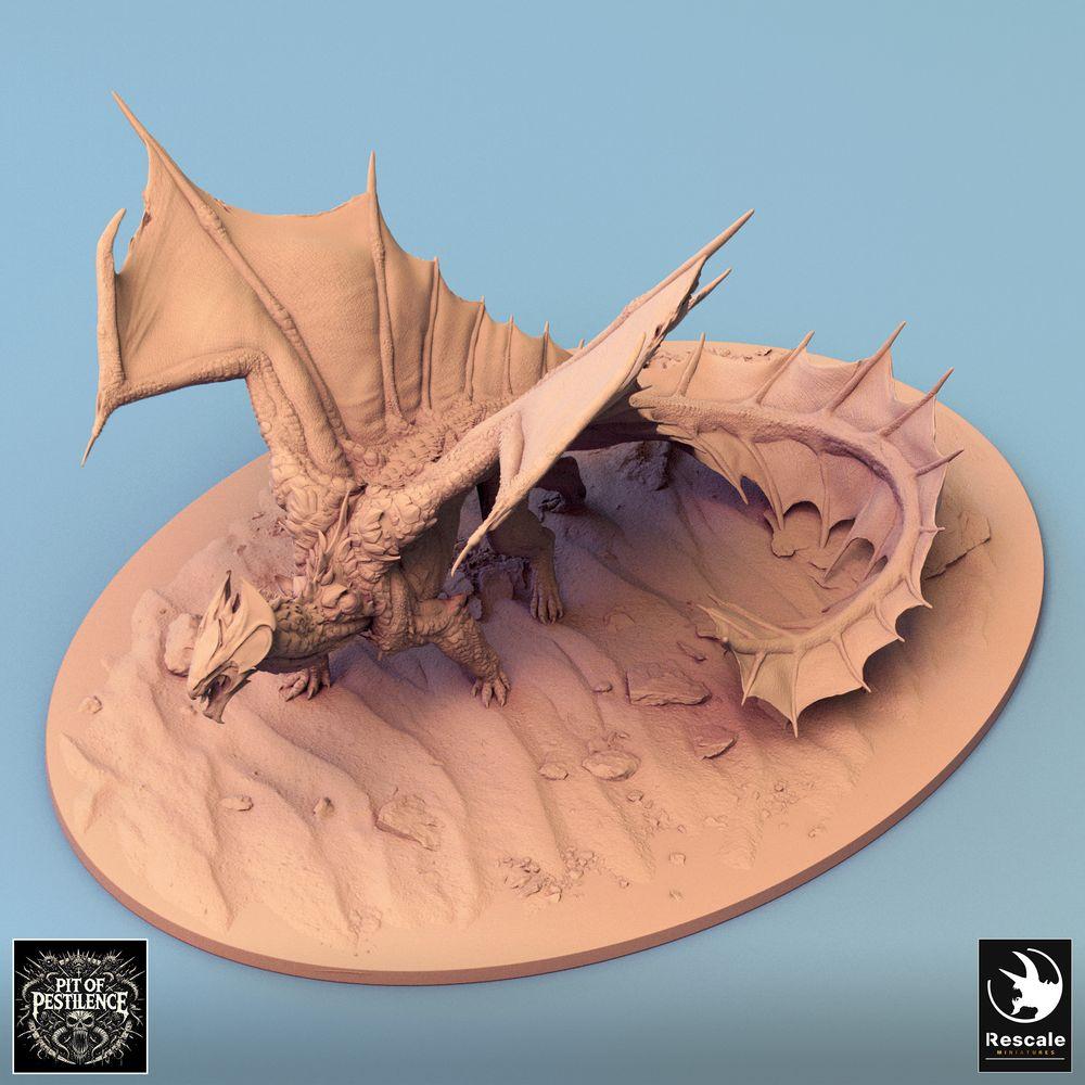 Produktfoto Tabletop 28mm Lord of the Print (LotP) 2: Tabletop Miniatur: Legendärer Drache in geduckter Kampfhaltung, Flügel weit ausgespannt - Wyvern/Lindwurm Boss-Monster, Drachenminiatur für Wargaming & Diorama (24_08_H)
