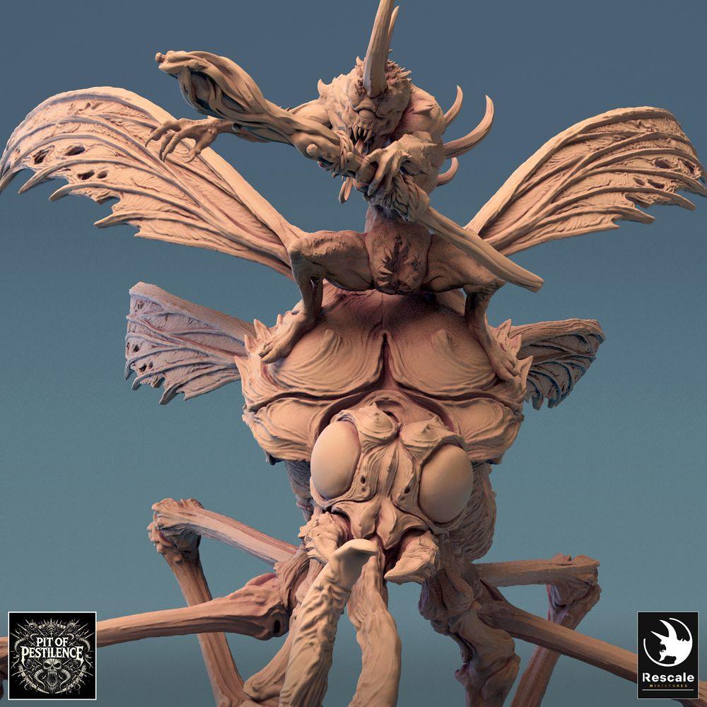 Produktový obrázek Tabletop 28mm Lord of the Print (LotP) 0: Tabletop miniatura: Rohatý bestiář na obrovské komáří bestii - hmyzové monstrum, létající bestie, swarm démon - E5 Dravon Pursuit (24_08_E5)