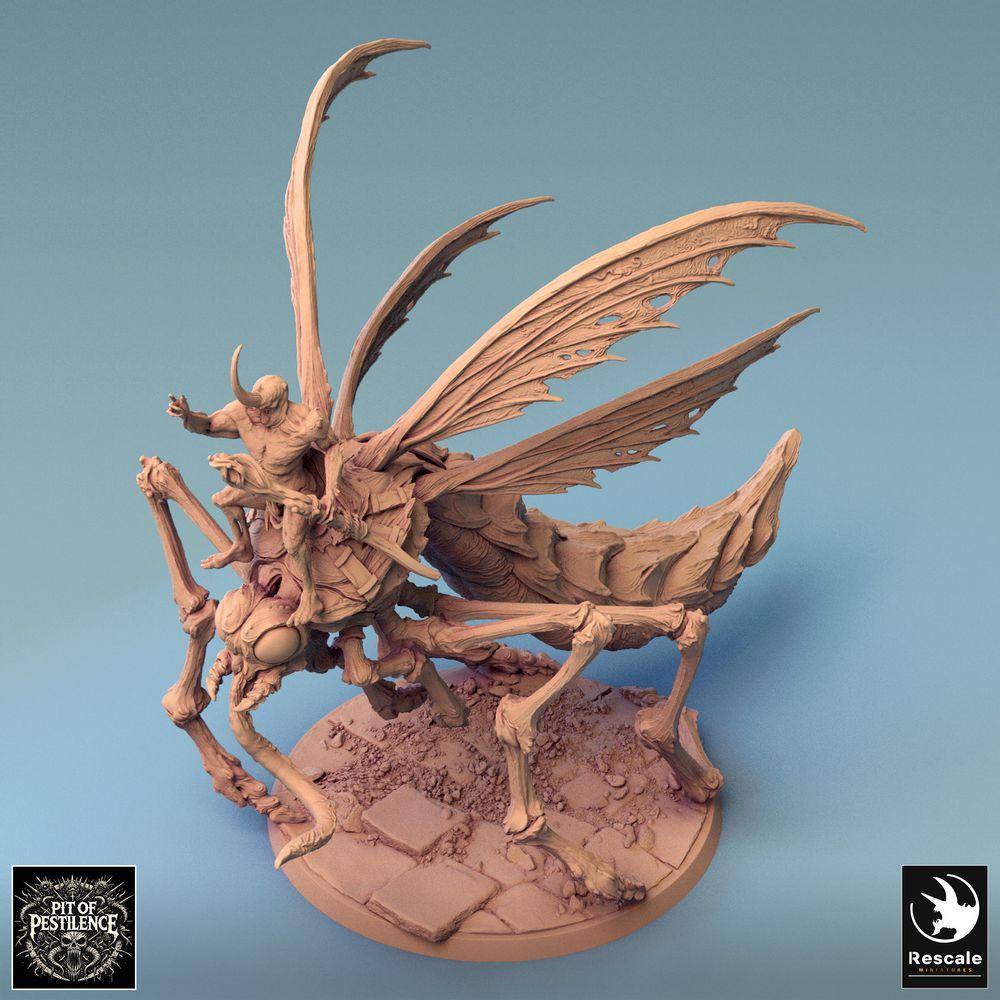 Zdjęcie produktu Tabletop 28mm Lord of the Print (LotP) 0: Miniatura Tabletop: Demon Rider na Gigantycznym Komarze, Mosquito Rider, barbarzyński jeździec bestii, kawaleria potworów, władca roju (24_08_E7)