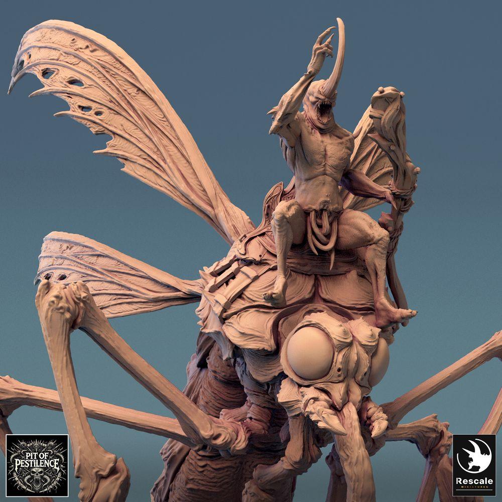 Zdjęcie produktu Tabletop 28mm Lord of the Print (LotP) 0: Miniatura Tabletop: Demon Rider na Gigantycznym Komarze, Mosquito Rider, Barbarzyński Jeździec Bestii, Monster Cavalry, Władca Szwarmu (24_08_E7)