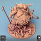 Product photo Tabletop 28mm Lord of the Print (LotP) 0: Tabletop miniature: Plague Demon, Demon Lord - corpulent giant monster and tentacle beast with executioner axe and trophy staff, roaring with horned crown and ripped belly (24_08_B1)