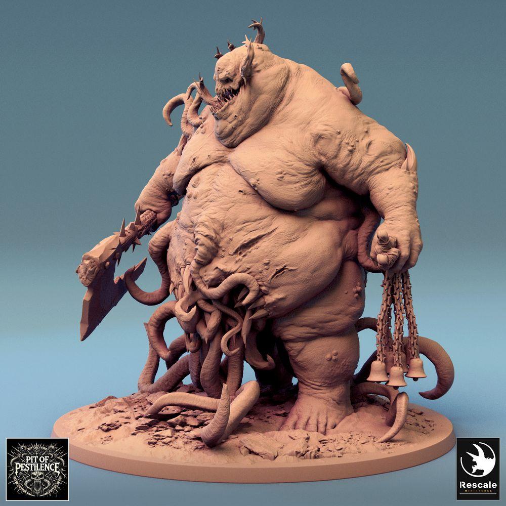 Produktový obrázek Tabletop 28mm Lord of the Print (LotP) 0: Tabletop miniatura: Morový démon / Pán nákazy, chapadlový horor s rozštěpovou sekerou a řetězovou zbraní, boss-monster pro wargaming (24_08_B3)