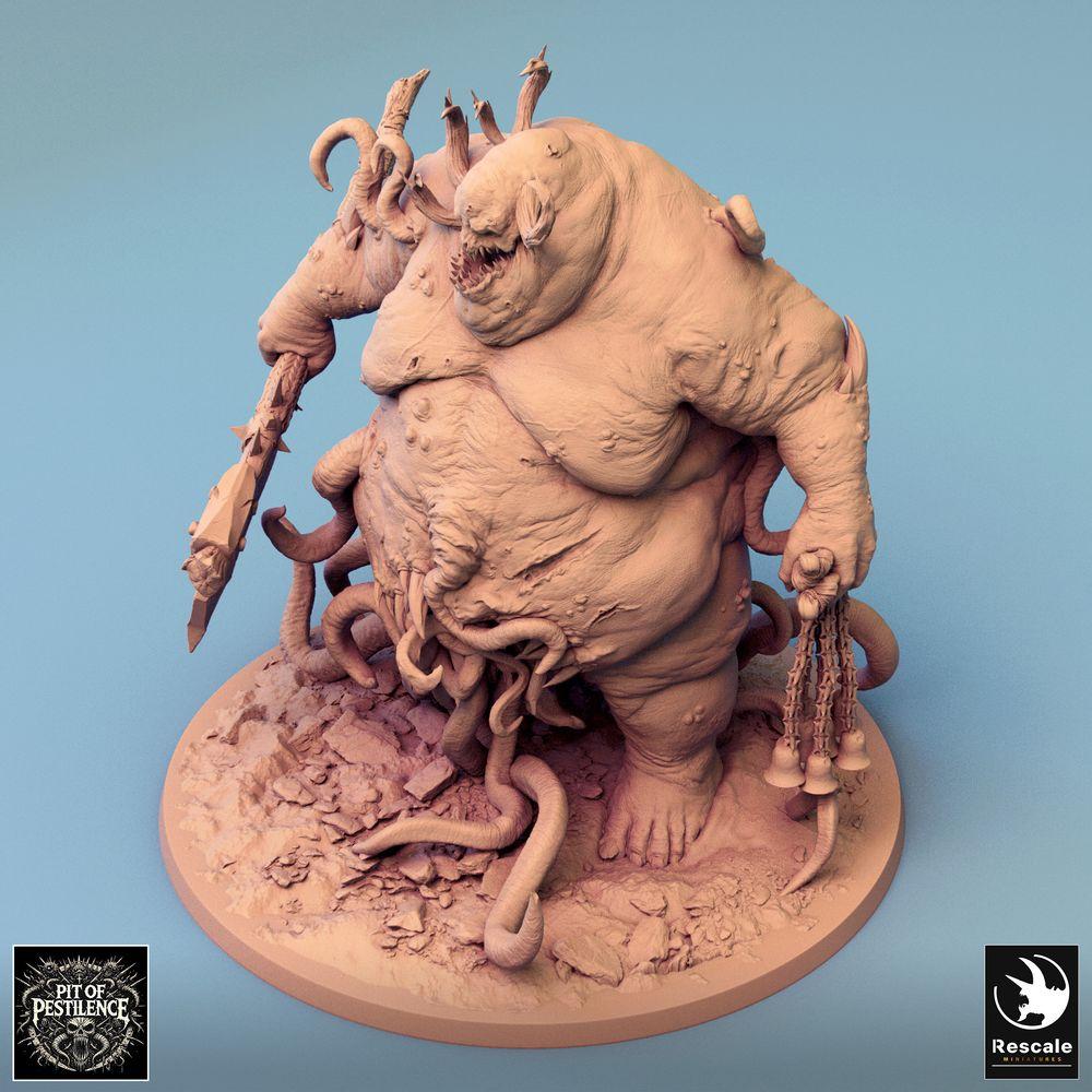 Produktová fotografie Tabletop 28mm Lord of the Print (LotP) 0: Tabletop miniatura: Morový démon / Pán nákazy, chapadlový horor s rozštěpovou sekerou a řetězovou zbraní, boss-monster pro wargaming (24_08_B3)
