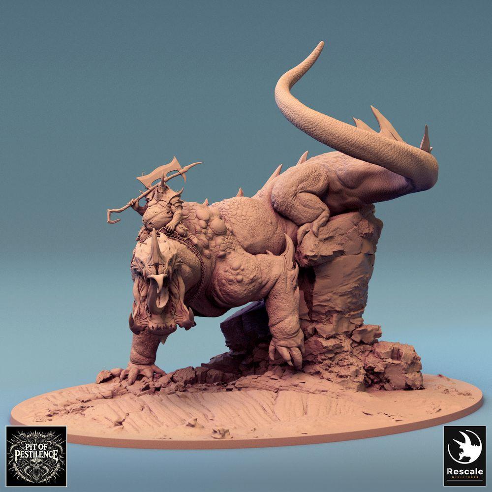 Zdjęcie produktu Tabletop 28mm Lord of the Print (LotP) 0: Miniatura Tabletop: Jeździec bestii na bestii jaszczurze - Barbarzyński mistrz z halabardą, demoniczny wierzchowiec, boss, sceniczna podstawa (24_08_C1)