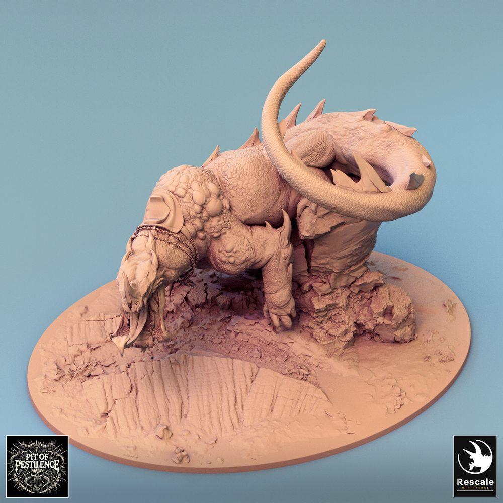Zdjęcie produktu Tabletop 28mm Lord of the Print (LotP) 0: Miniatura Tabletop: Jeździec bestii na bestii jaszczurze - Barbarzyński mistrz z halabardą, demoniczny wierzchowiec, boss, sceniczna podstawa (24_08_C1)