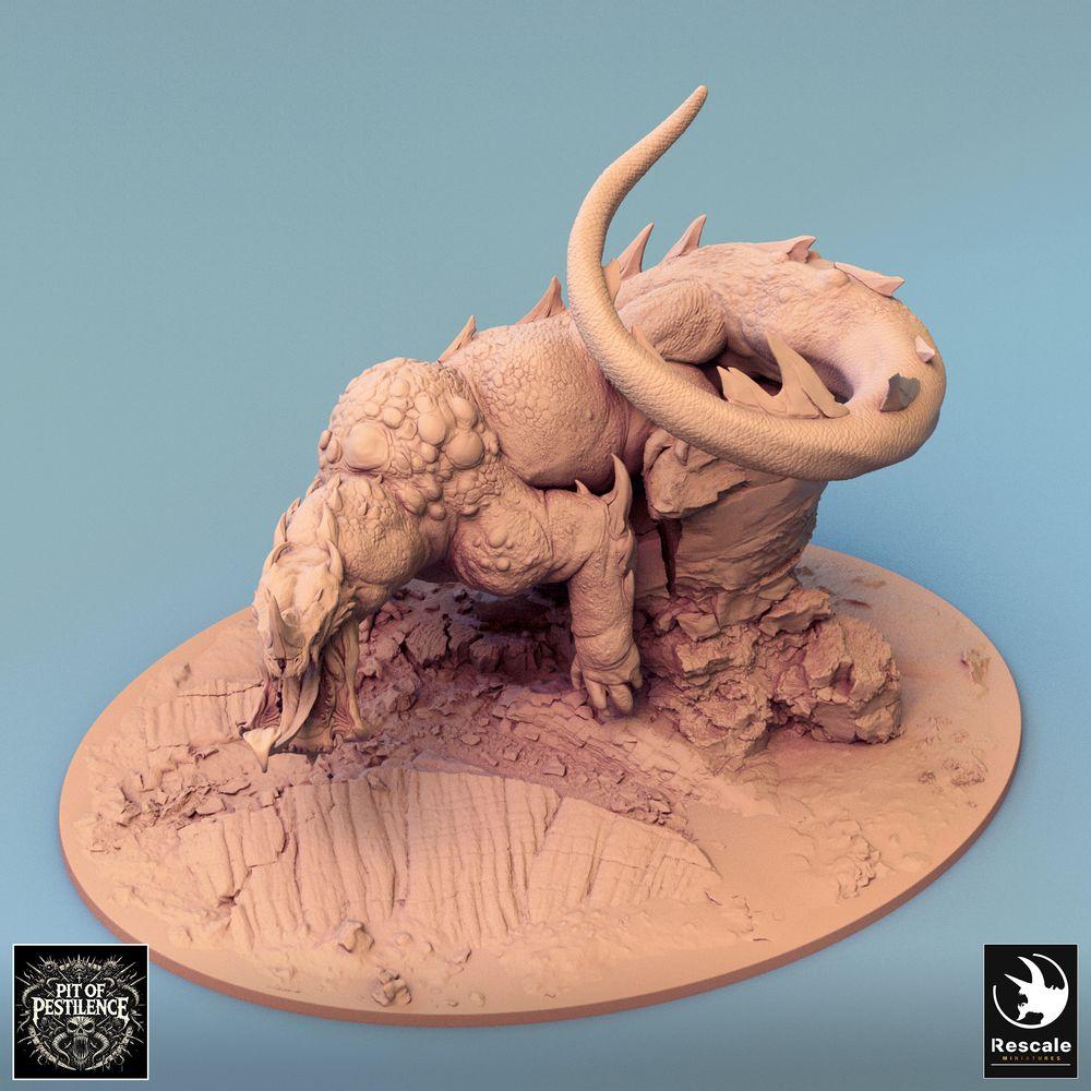Zdjęcie produktu Tabletop 28mm Lord of the Print (LotP) 0: Miniatura Tabletop: Jeździec bestii na bestii jaszczurki - Barbarzyński mistrz z halabardą, demoniczny wierzchowiec, boss potwór, sceniczna podstawa (24_08_C1)
