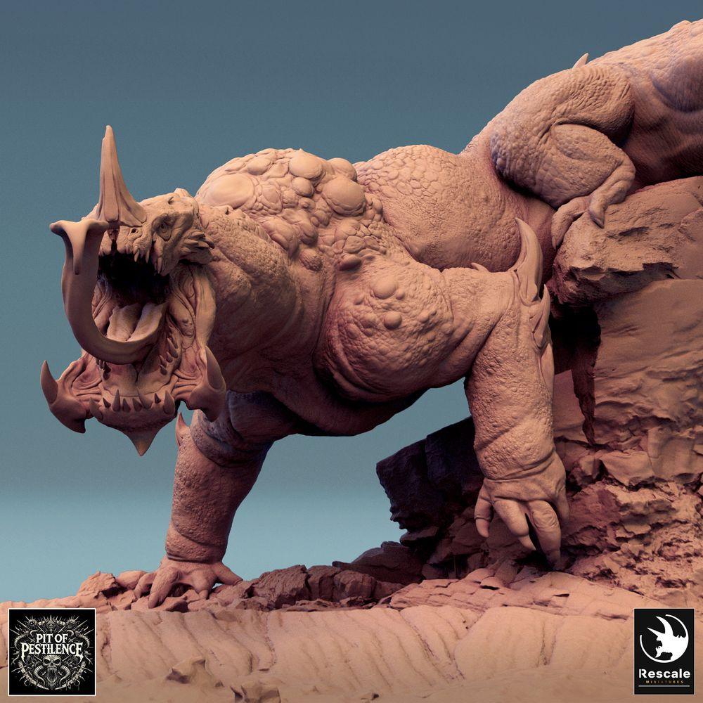 Zdjęcie produktu Tabletop 28mm Lord of the Print (LotP) 0: Miniatura Tabletop: Jeździec bestii na bestii jaszczurzej - Barbarzyński mistrz z halabardą, demoniczny wierzchowiec, boss monster, sceniczna podstawa (24_08_C1)