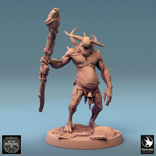 Zdjęcie produktu Tabletop 28mm Lord of the Print (LotP) 0: Miniatura Tabletop: Demoniczna bestia chaosu z totemem/bicz, wojownik Oger/Troll, bestiariusz boss monster (24_08_F4)