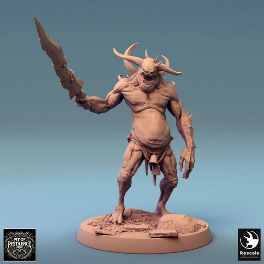 Zdjęcie produktu Tabletop 28mm Lord of the Print (LotP) 0: Tabletop Miniatura: Demon Spawn / Plaga - jednookie demon z ząbkowanym wielkim mieczem, boss-monster w walce wręcz (24_08_F5)