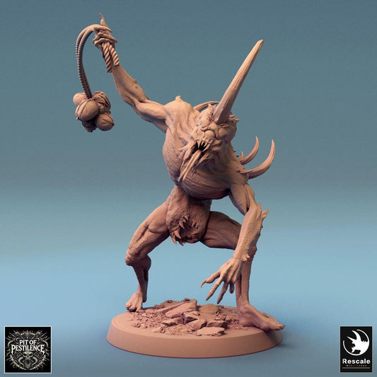 Zdjęcie produktu Tabletop 28mm Lord of the Print (LotP) 0: Miniatura Tabletop: Demon Beast / Chaos Spawn, Biczownik z wielogłowym młotem, Rogatym kolcem i szponami - Boss Monster (24_08_F8)