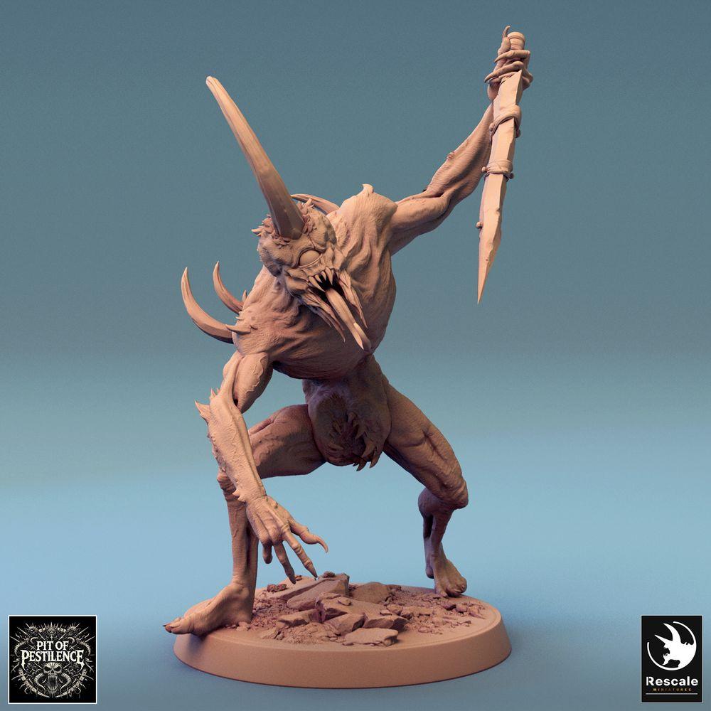 Produktfoto Tabletop 28mm Lord of the Print (LotP) 0: Tabletop Miniatur: Dämonenkrieger, Höllenbestie mit gezackter Knochenklinge - Abgrundkreatur, Klingenbestie, Berserker, Bossmonster (24_08_F9)