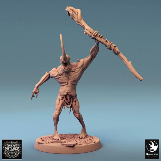 Zdjęcie produktu Tabletop 28mm Lord of the Print (LotP) 0: Figurka fantasy: Demon Spawn / Chaos Beast, Abomination, Berserker z kością w ręku w pozycji ataku, Boss-monster do skirmish, Wargame i Dungeon-Crawl (24_08_F18)