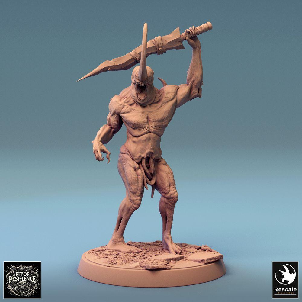Product photo Tabletop 28mm Lord of the Print (LotP) 0: Tabletop miniature: Demonic Berserker, Ogre Demon, Abyss Creature with jagged Greatsword, Beast Warrior Butcher (24_08_F20)
