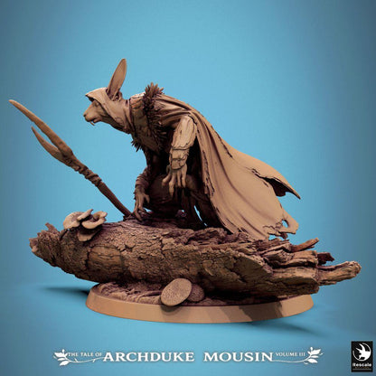 Foto del prodotto Tabletop 28mm Lord of the Print (LotP) 1: Figura fantasy: Umano coniglio ranger, esploratore/ladro/assassino, cacciatore in agguato con glaive, accovacciato su base tronco d'albero, Rabbitfolk Ranger (25_07_Q31)