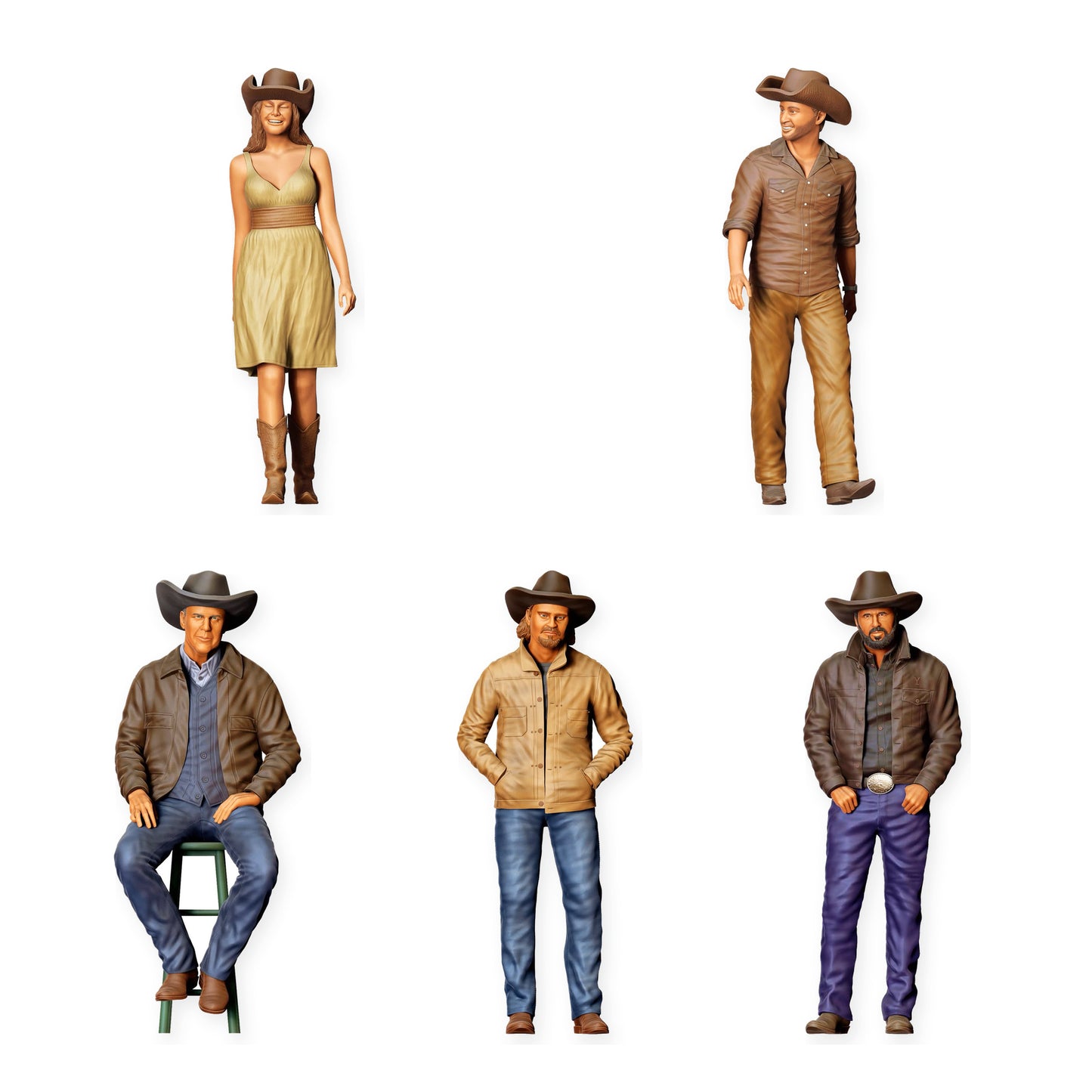 Diorama Figuren-Set: Cowboys und Cowgirls (Nr. S76) – STL-geprüfte Übersicht aller enthaltenen unbemalten Resinfiguren