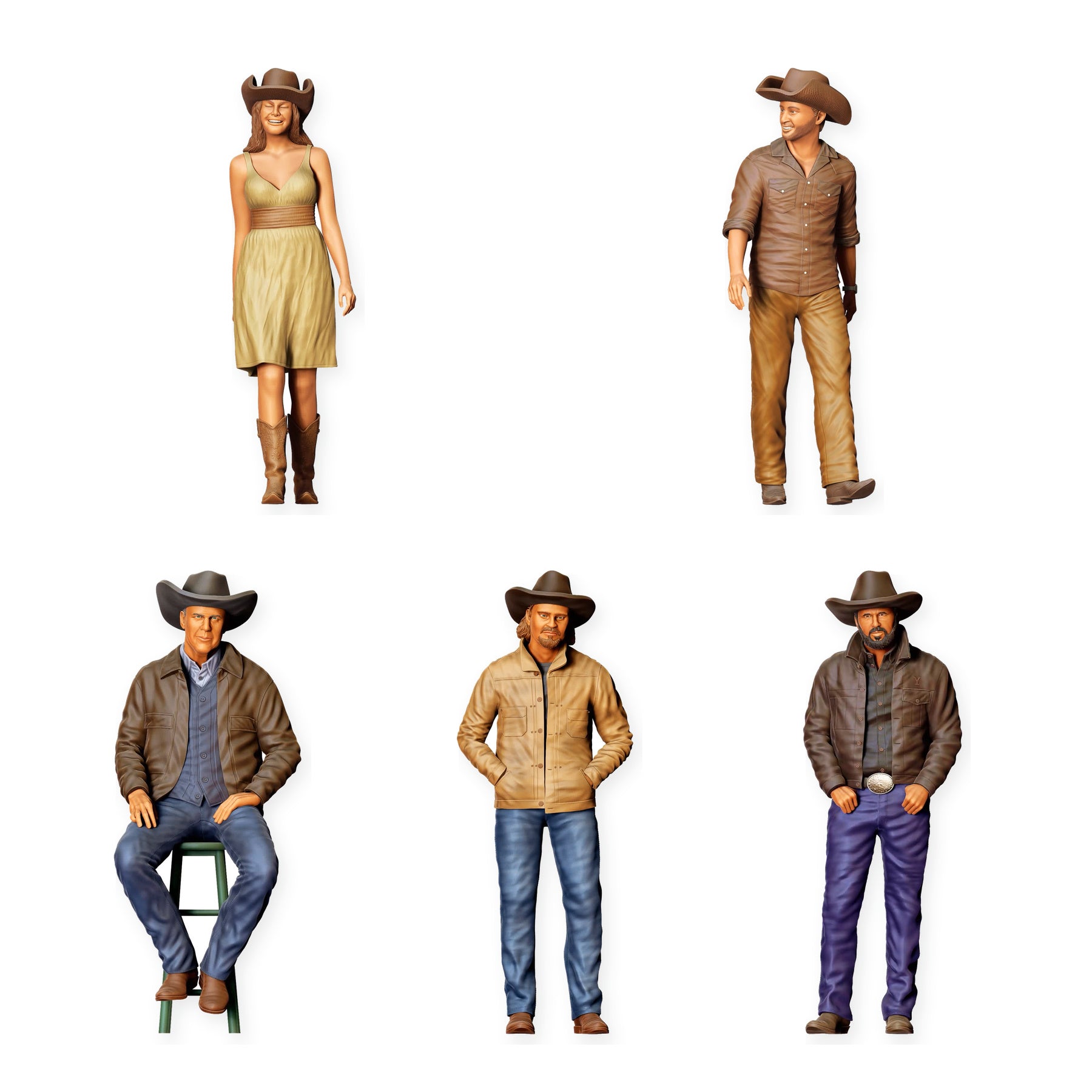 Diorama Figuren-Set: Cowboys und Cowgirls (Nr. S76) – STL-geprüfte Übersicht aller enthaltenen unbemalten Resinfiguren