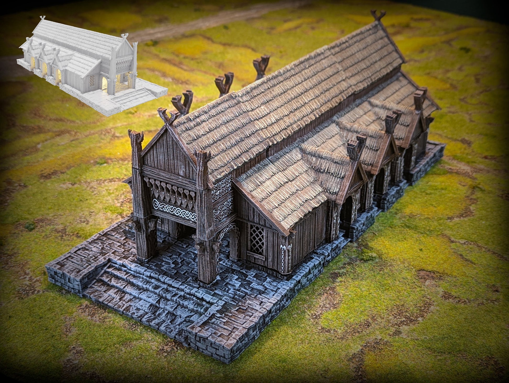 Produktfoto Tabletop 28mm Geländeteile, Häuser, Dekoration und Bits von Creation Conquest (CC)  0: Die Große Halle - Kingdom Of Saxonia - Mittelalterliches Dorf der Pferdeherren