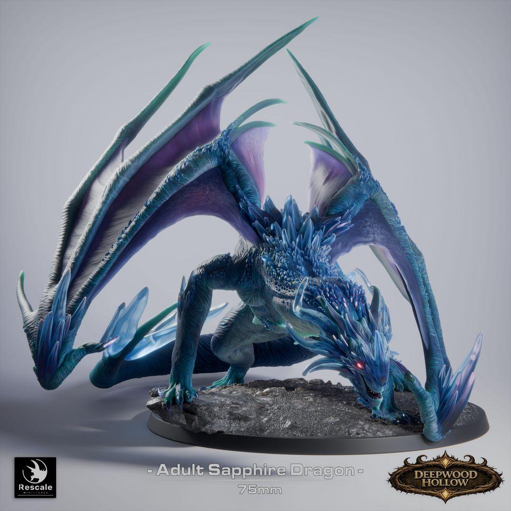 Foto do produto Tabletop 28mm Lord of the Print (LotP) 2: Tabletop Miniatura: Saphirdrache (Sapphire Dragon, adulto), Cristal Dragão, Dragão de Pedra Preciosa, Dragão Grande, Monstro Chefe, pronto para saltar, Ataque de Fôlego (26_03_C1)