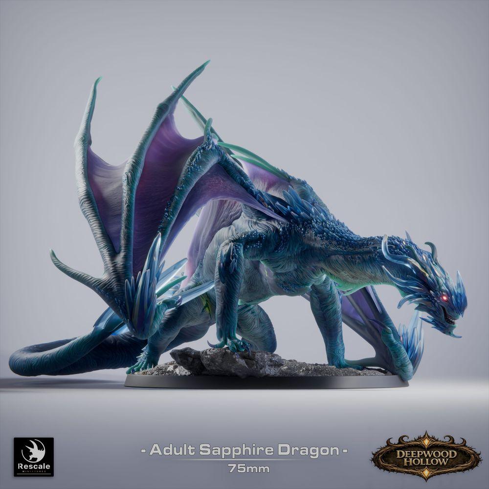 Foto do produto Tabletop 28mm Lord of the Print (LotP) 4: Tabletop Miniatura: Saphirdrache (Sapphire Dragon, adulto), Cristal Dragon, Dragão de Pedra Preciosa, Dragão Grande, Monstro Chefe, pronto para saltar, Ataque de Fôlego (26_03_C1)