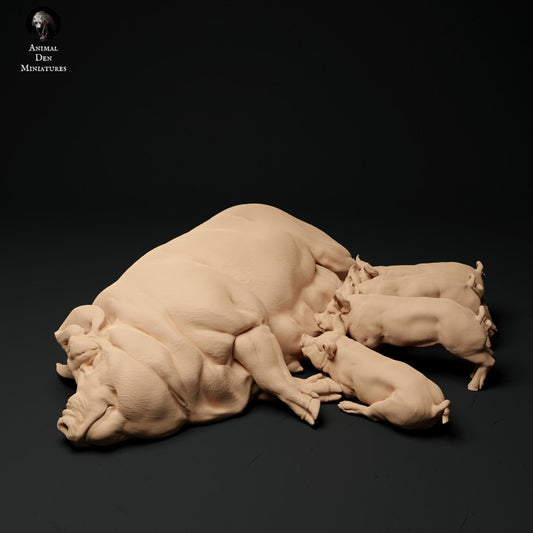 Produktfoto Tier Figur Diorama, Modellbau: 0: Bauernhof Tier Figuren: Sau und Ferkel (1 Modell) - Berkshire Pig