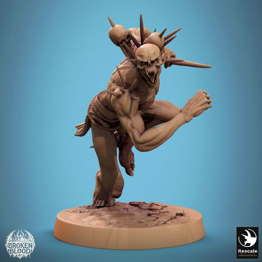 Imagem do produto Tabletop 28mm Lord of the Print (LotP) 0: Figura de Fantasia: Ghoul Selvagem Höllenbrut - Berserker Demônio em ataque, Matador de Combate com Garras, Espinhos de Osso e Troféus (24_11_B5)