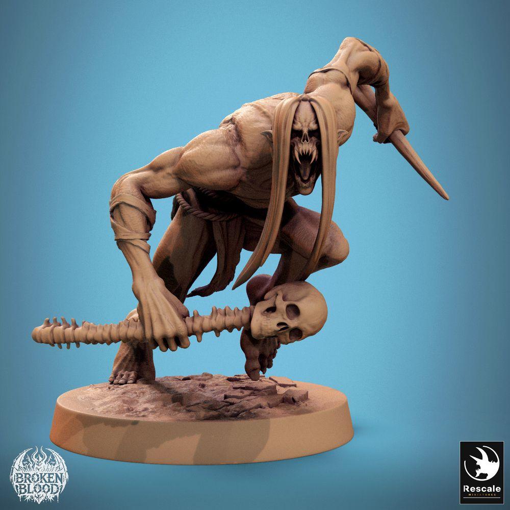Zdjęcie produktu Tabletop 28mm Lord of the Print (LotP) 0: Miniatura Tabletop: Dziki Ghoul w ataku, Grobowcza bestia i Asasyn kultu kości, nieumarły rabunek z sztyletem i kościaną maczugą z kręgosłupa (24_11_B7)