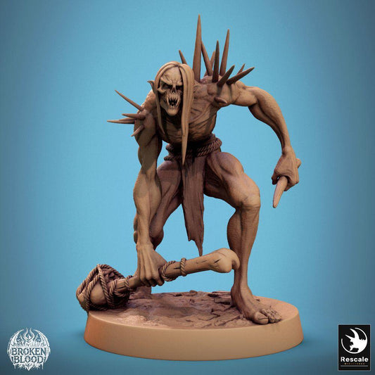 Foto do produto Tabletop 28mm Lord of the Print (LotP) 0: Figura de Fantasia: Guerreiro Ghoul Selvagem com Clava de Osso e Adaga de Osso - Mutante Morto-Vivo, Horror Espinhento, Chefe de Masmorra (24_11_B21)