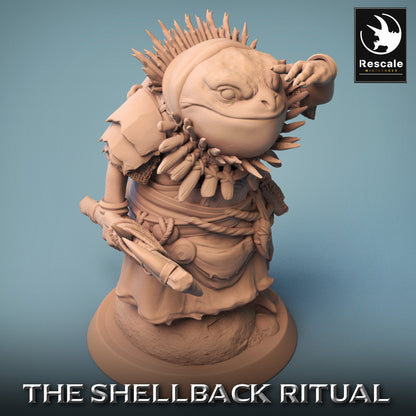 Produktový obrázek 3 z 6: Tabletop miniatura: Amfibický žabí lid/kráčející muž válečník a skaut s kostním dýkou - kmenový šaman, bažinný ritualista (23_10_G2)