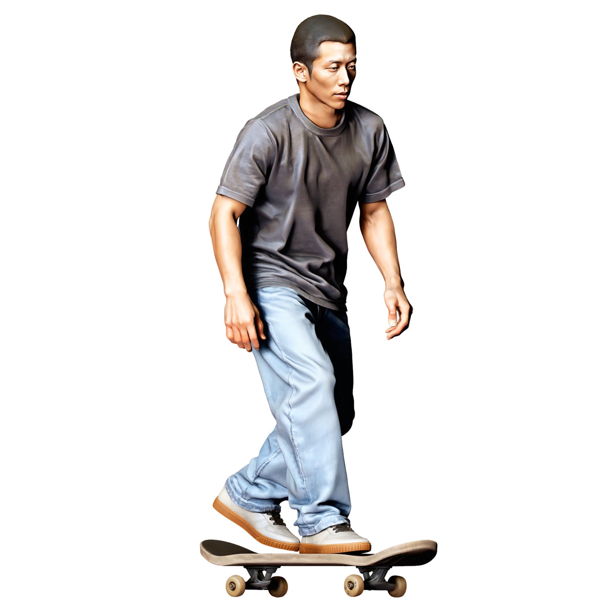 Diorama Modellbau Produktfoto 0: Stehende Figur: Skateboarder in dynamischer Haltung auf Skateboard (Ref. Nr. 530)