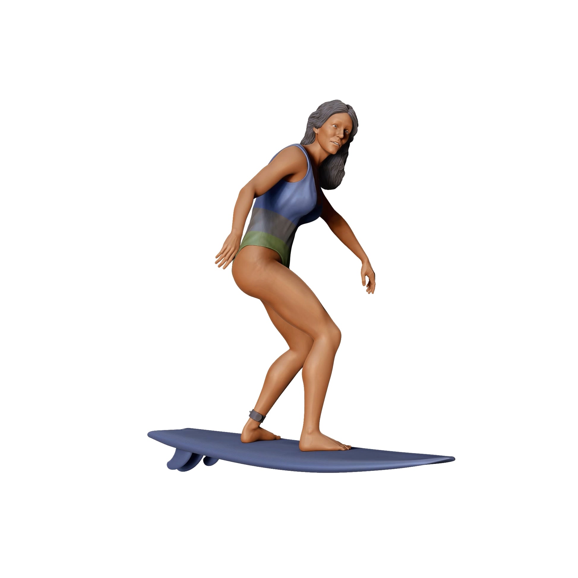 Produktfoto Diorama und Modellbau Miniatur Figur: Wellenreiterin: Surferin auf Surfbrett am Meer