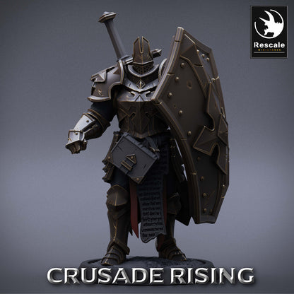 Produktbild 1 von 4: Tabletop Miniatur: Tempelritter Paladin mit Turmschild und Zweihänder - heiliger Krieger, Crusader, Schildträger, Frontkämpfer/Tank, Wargaming Held/Anführer (23_04_F18)