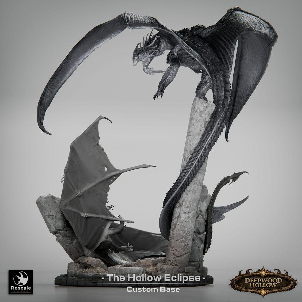 Produktfoto Tabletop 28mm Lord of the Print (LotP) 1: Fantasy figura: Hollow Eclipse drakonské diorama - drakonský duel ve vzdušném boji nad skalními vrcholy - Boss, finální nepřítel, velký model, výstavní miniatura pro Tabletop a Wargaming (26_03_B1)