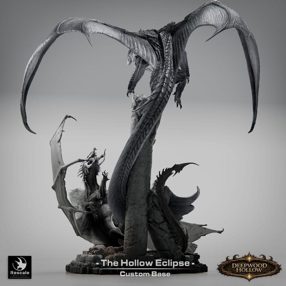 Produktfoto Tabletop 28mm Lord of the Print (LotP) 2: Fantasy figura: Hollow Eclipse drakonské dioráma - souboj draků ve vzdušném boji nad skalními výčnělky - Boss, finální nepřítel, velký model, výstavní miniatura pro Tabletop a Wargaming (26_03_B1)