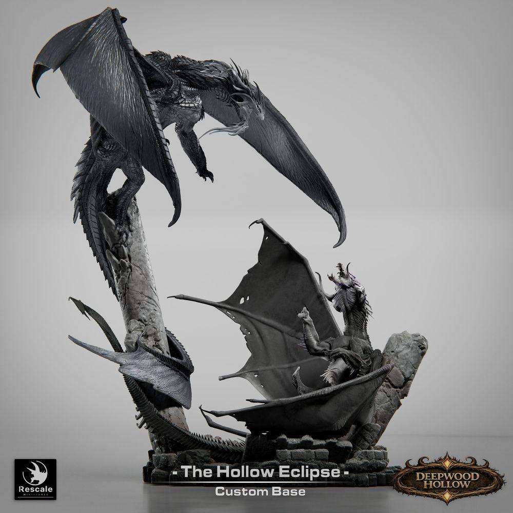 Produktfoto Tabletop 28mm Lord of the Print (LotP) 3: Fantasy figura: Hollow Eclipse drakonské dioráma - drakonský duel ve vzdušném boji nad skalními hřebeny - Bossmonster, finální nepřítel, velký model, výstavní miniatura pro Tabletop a Wargaming (26_03_B1)