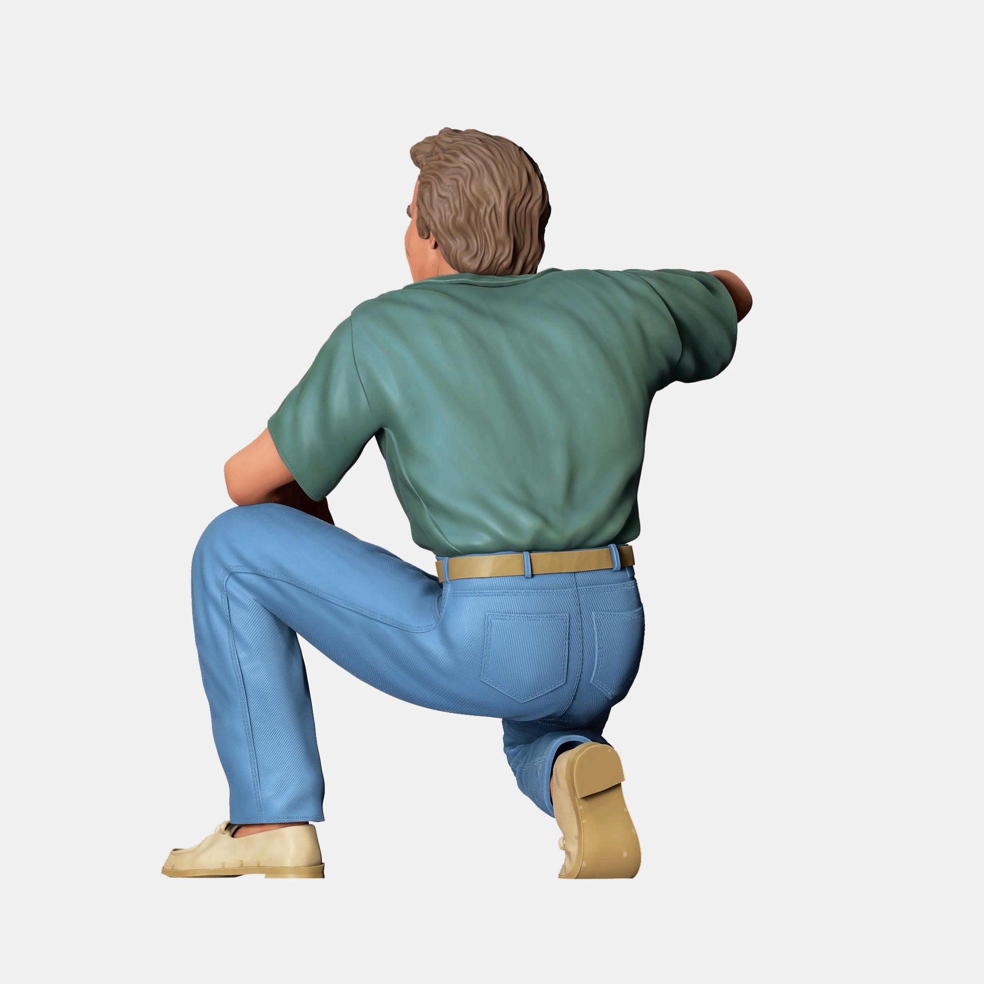Produktfoto Diorama und Modellbau Miniatur Figur: Hockender Mann in Jeans: Cooler Typ