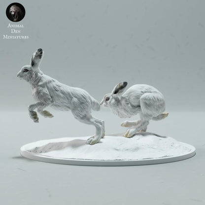 Φωτογραφία προϊόντος ζωικής φιγούρας Animal Den Miniatures 0: Πολική ζωική φιγούρα: Λαγοί του χιονιού - τρέχουν (23_01_16)