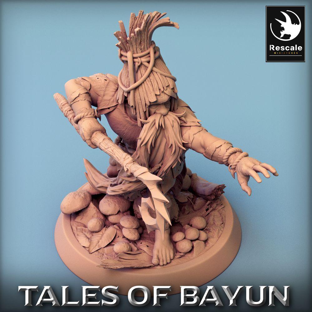 Produktfoto Tabletop 28mm Lord of the Print (LotP) 0: Magier Figur: Waldschamane / Naturdruide / Pilzschamane / Runenmagier, beschwörend mit Kristalldolch (Borovichok Attack) (24_01_A2)