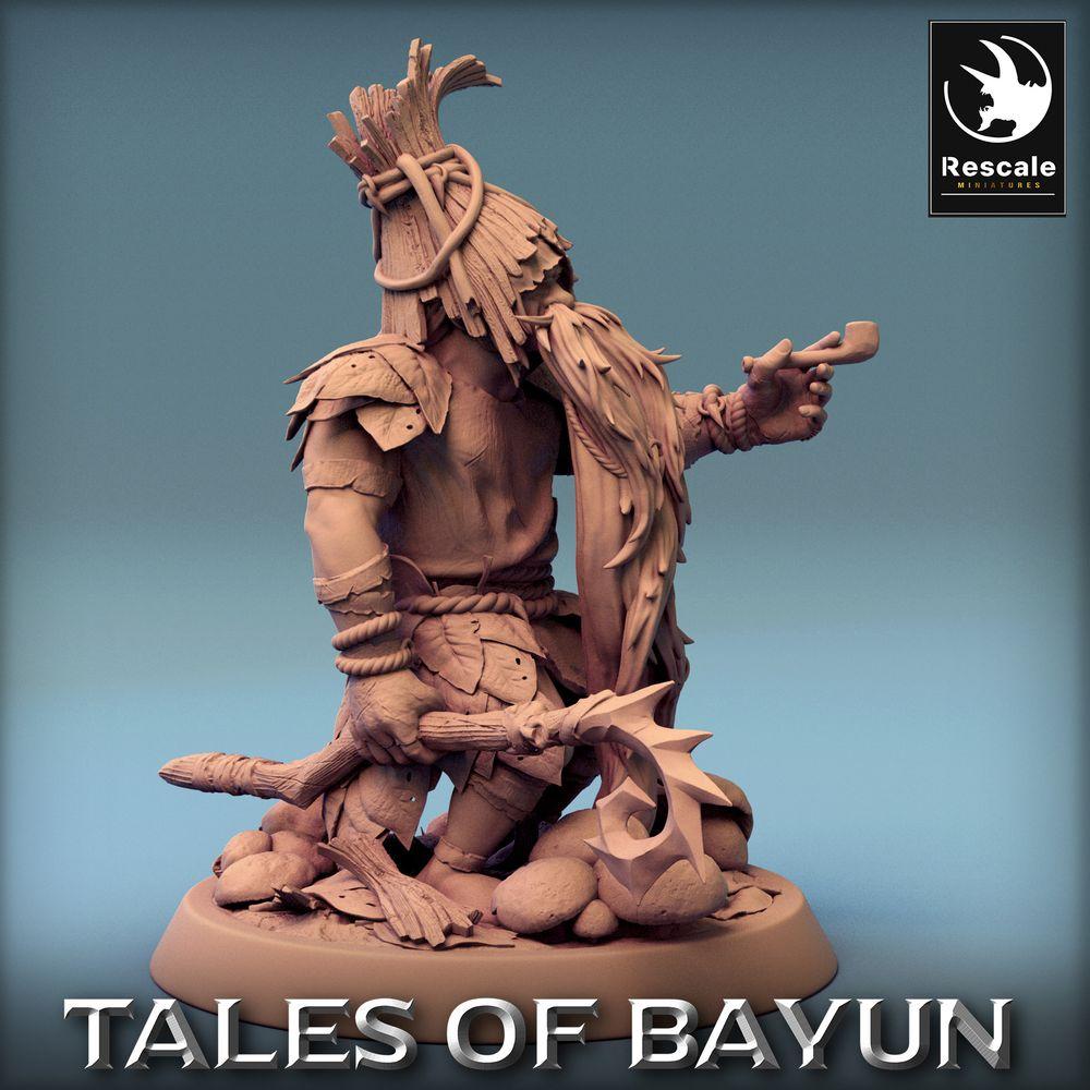 Produktfoto Tabletop 28mm Lord of the Print (LotP) 0: Fantasy Figur: Zwergenhäuptling - Barbarenschamane mit Haken-Axt, Waldschamane, Totemkrieger, Champion (24_01_A5)