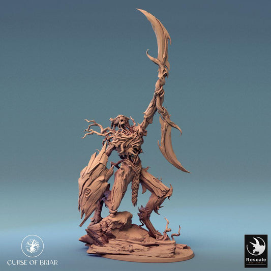 Produktfoto Tabletop 28mm Lord of the Print (LotP) 0: Fantasy Figur: Dornenwächter - Waldgeist-Krieger mit Sichelklinge und Schild, Pflanzenmonster, Wurzelkreatur (24_07_C4)